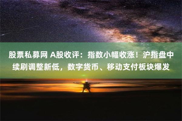 股票私募网 A股收评：指数小幅收涨！沪指盘中续刷调整新低，数字货币、移动支付板块爆发